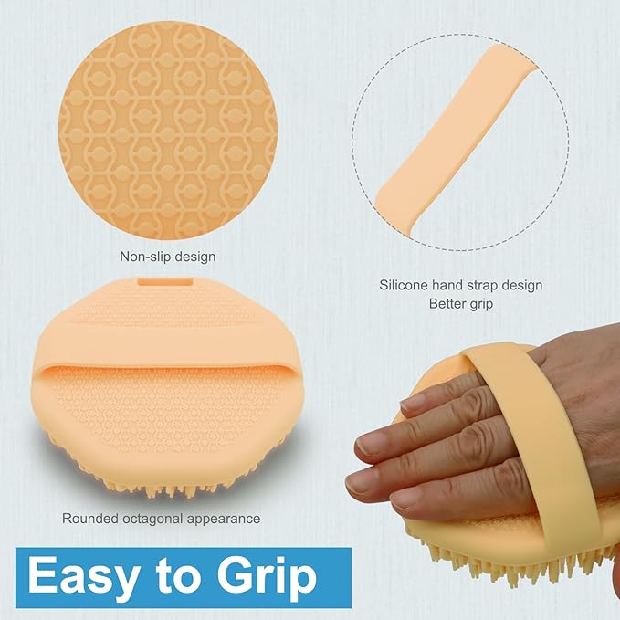Silicone Body Scrubber，Exfoliating Body Scrubbers for use in Shower,Silicone Body Brush for Showering and Anti-Slippery Handles for All Skin Types(Orange)