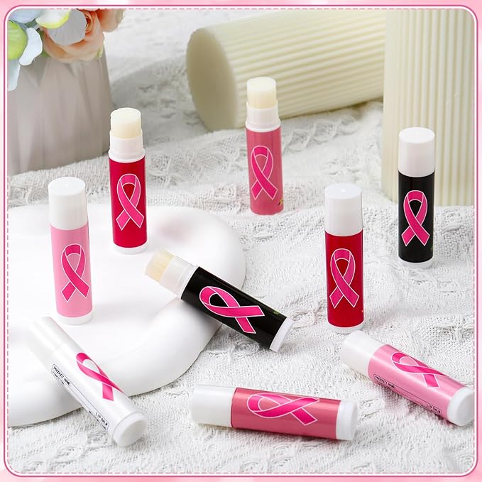 150 Pack Breast Cancer Awareness Accessories Gifts Bulk Lip Balms Favors Pink Ribbon Lip Balms Favors Breast Cancer Awareness Month Support Party Items Decorations for Women Men Survivors