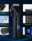 Soonsell Hair Clippers for Men T-Blade Trimmer Set,Man Professional Cordless Barber Clippers Set,Blade Close Cutting Beard Trimmer,LED Display（Black）