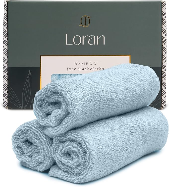 Sky Blue Washcloths Set of 6 Soft Facial Cloths 10” x 10” 100% Viscose Derived from Bamboo Spa-Like Feel Silky Face Cloth for Skin Cleansing
