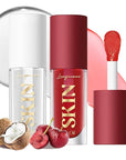 2Pack Big Brush Head Hydrating Lip Glow Oil Plumping Lip Tint, Hydrating Lip Gloss Tinted Lip Balm Transparent Lip Care, Long Lasting Nourishing Non-sticky Fresh Texture (Cherry+Coco)