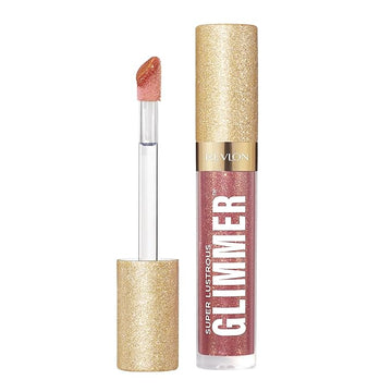 REVLON Super Lustrous Glimmer Gloss, Non-Sticky Lip Gloss, High-Shine Finish, Plant-Based Glitter, 005 Glazed Almond, 0.13 fl oz