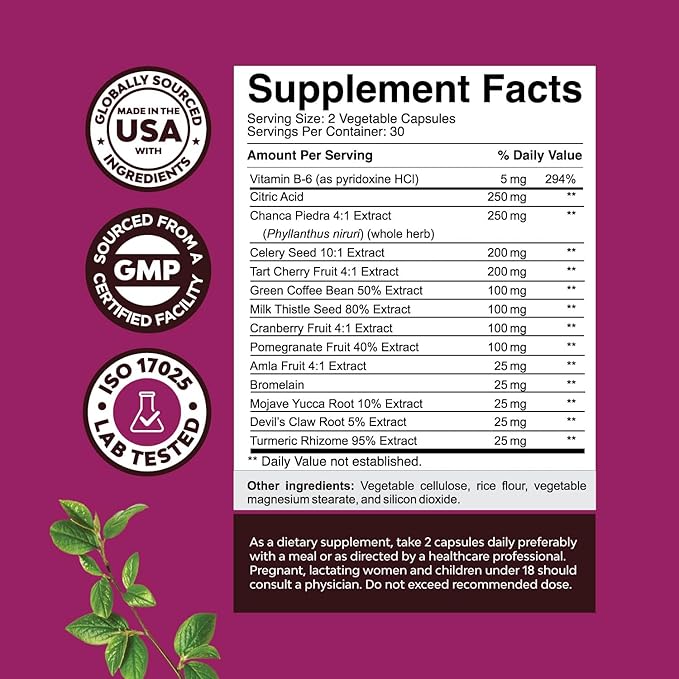 GCleanse Uric Acid Support Supplement - Uric Acid Cleanse Joint Support Supplement with Chanca Piedra Tart Cherry Celery Seed Extract and Bromelain - Herbal Liver and Kidney Cleanse Detox and Support