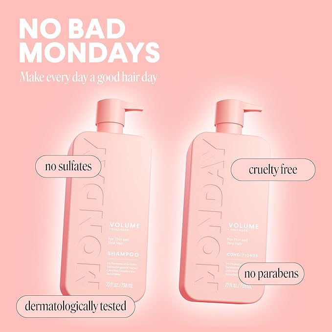 MONDAY HAIRCARE Volume Shampoo + Conditioner Set (2 Count) 27 oz. For Thin, Fine, and Oily Hair Made with Coconut Oil, Ginger Extract, and Vitamin E 100% Recyclable Bottle