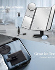HUONUL Makeup Mirror Vanity with Lights, 2X 3X 10X Magnification, Touch Control, Trifold Mirror, Dual Power Supply, Gifts for Women, Wife, Mom, Teengirls(Black)