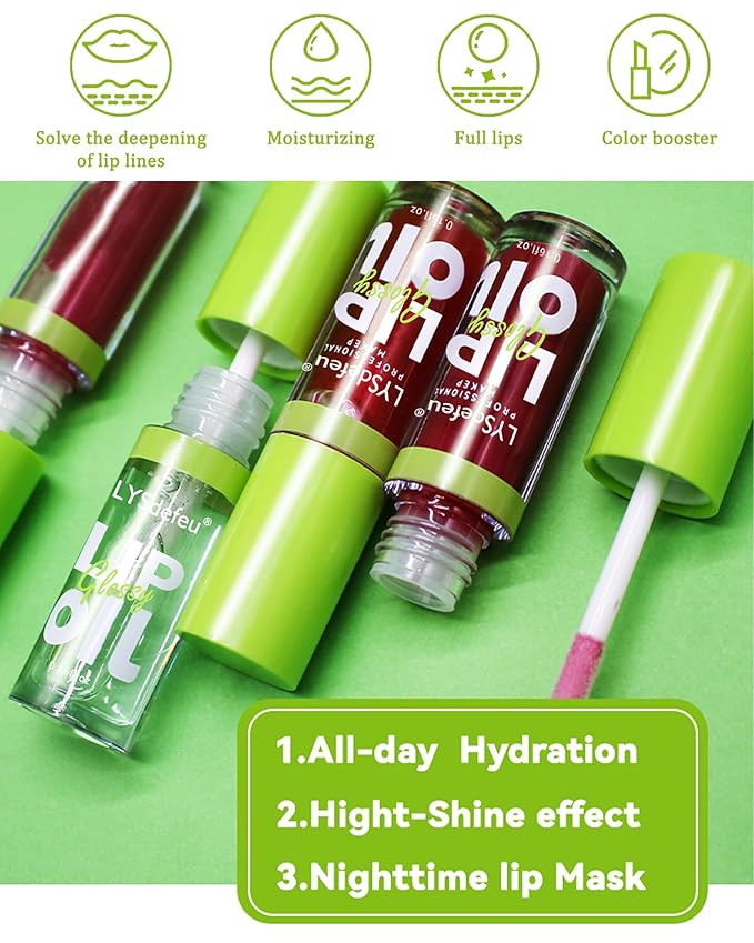 Lip Oil Lip Glaze-1Pcs Hydrating Plum Lip Glow Oil,Shiny Transparent Tint Lip Gloss Plumping,Long Lasting Non-sticky Clear Glow Reviver Lip Care Oil,Women's Day Lip Makeup Gift for Women Girl-04#
