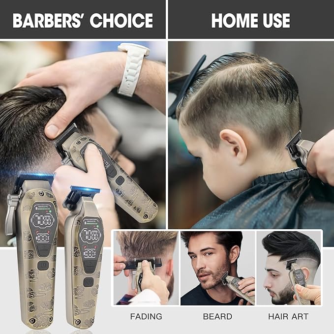 Professional Hair Clipper for Men - Cordless Clippers and Trimmers Set, Heavy-Duty Motor Hair Cutting Kits with LED Display, 7000RPM High-Power Motor, USB Charging, Gifts for Men, Bronze