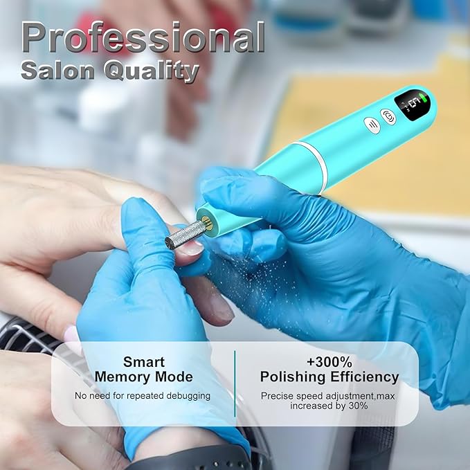 Cordless Electric Nail Drill File kit:Nail File Electric with 9 Speed LED Display for Acrylic Gel Dip Powder Polish,Professional Portable Manicure Pedicure Rechargeable for Home Salon Use (Green)