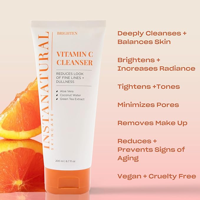 InstaNatural Vitamin C Cleanser Face Wash, Brightens and Reduces Signs of Aging, Fine Lines and Uneven Texture, with Coconut Water and Aloe Vera, 6.7 FL Oz - 3 Pack