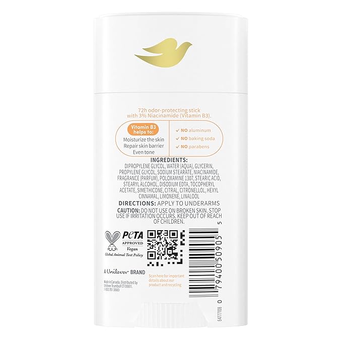 Dove VitaminCare+ Aluminum Free Deodorant Stick for 72H Odor Protection Peaches & Shea Butter Breathable Deodorant for Women 2.6 oz