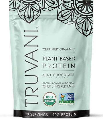 Truvani Vegan Pea Protein Powder | Mint Chocolate | 20g Organic Plant Based Protein Per Serving | 10 Servings | Keto | Gluten & Dairy Free | Low Carb | No Added Sugar