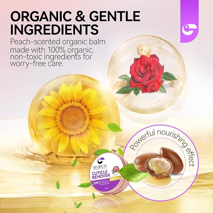 gelike ec Cuticle Cream for Dry Damaged Cuticles: Rose Organic Nail Cuticle Remover for Dry, Rough Hands Cracked Rigid Skin - Professional for Salon Home Use