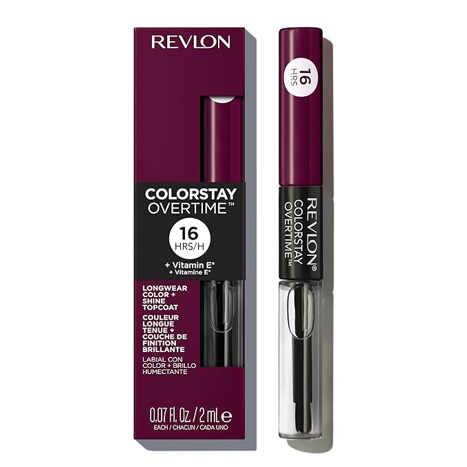 Revlon Liquid Lipstick with Clear Lip Gloss, ColorStay Overtime Lipcolor, Dual Ended with Vitamin E, 500 Limitless Black Cherry, 0.07 Fl Oz