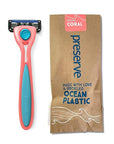 Preserve POPi Shave 5 Razor System Made with Recycled Ocean Plastic and 5-blade cartridge, Coral Pink, 1 Count