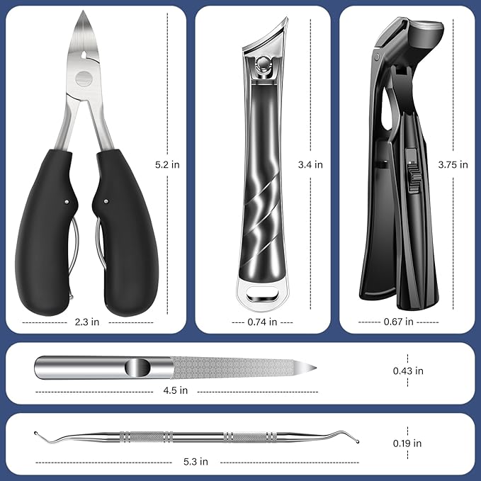 2025 Toenail Clippers for Thick Toenails for Seniors, Angled Head Large Toe Nail Clippers Set for Men, Heavy Duty Ingrown Toenail Clippers with Long Handle, Ultra Sharp Slanted Nail Cutter Wide Jaw