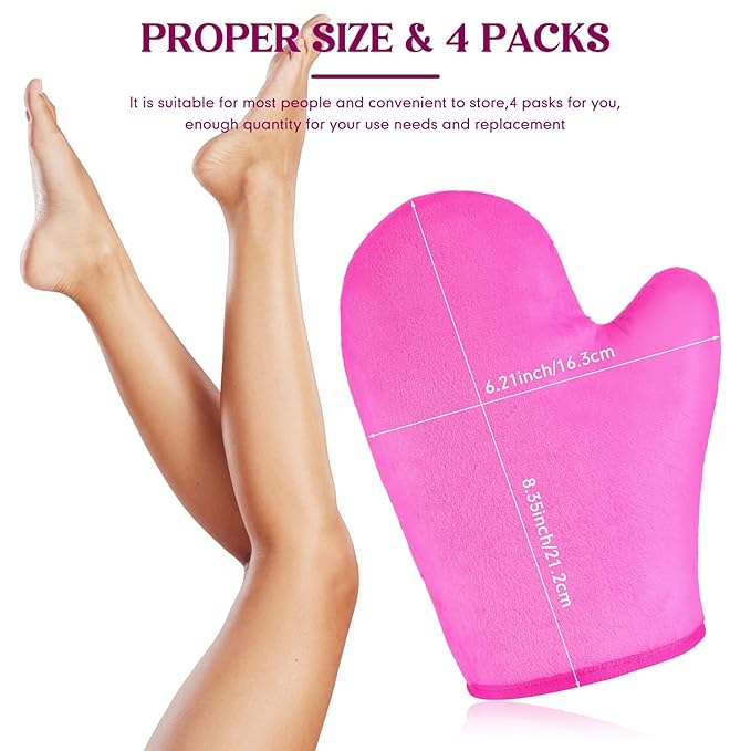 SATINIOR 4 Packs Self Tanning Mitt Applicators Double Sided Sunless Tanning Mittens Reusable Applicator Mittens Tanner Gloves with Thumb(Rose)