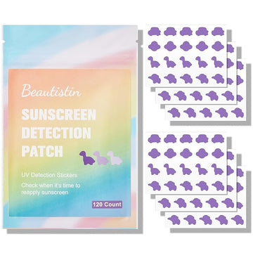 UV Stickers for Sunscreen - 120 Count UV Detection Stickers, Know When to re-Apply Sunscreen, Safe for Kids Age 3+, 4 Pattern Types for Boys & Girls