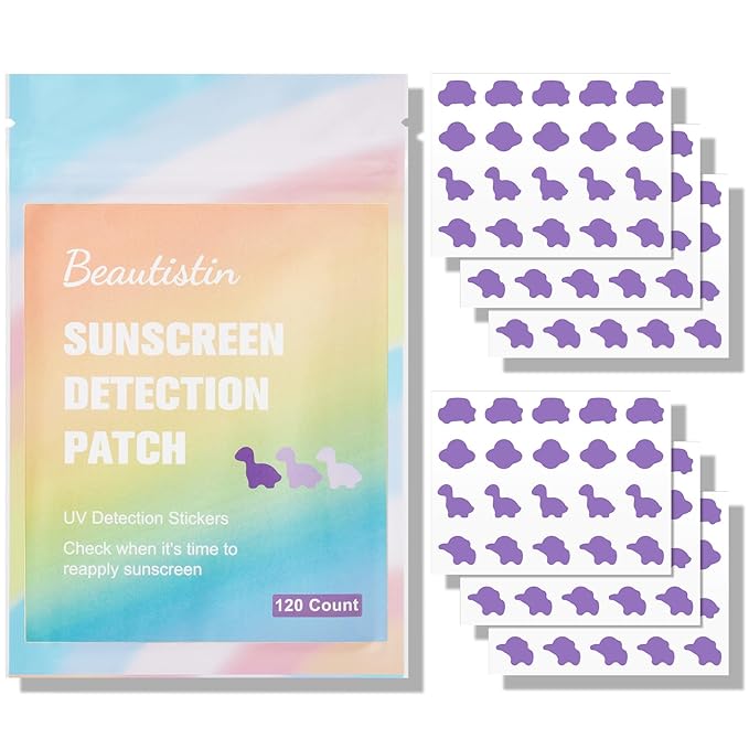 UV Stickers for Sunscreen - 120 Count UV Detection Stickers, Know When to re-Apply Sunscreen, Safe for Kids Age 3+, 4 Pattern Types for Boys & Girls