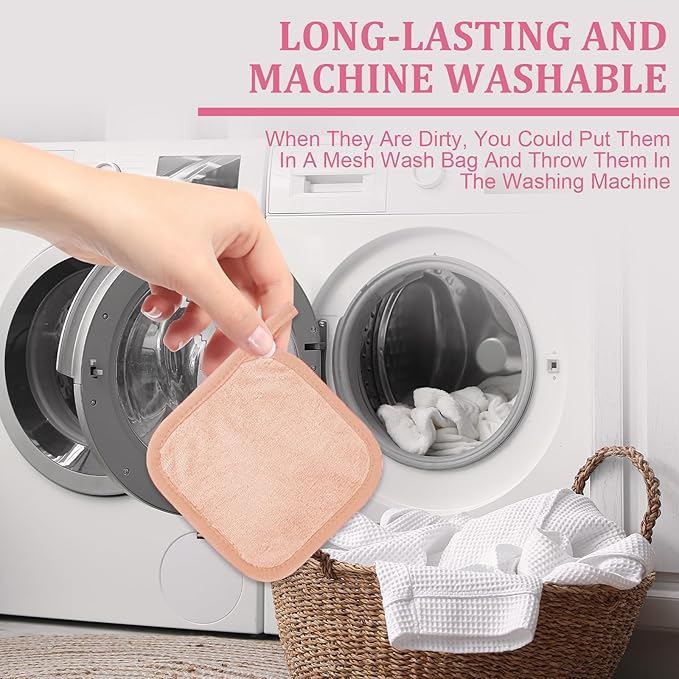 Makeup Remover Cloth 12 Pack, Ultra Soft and Reusable Microfiber Makeup Remover Towels for All Skin Types, Perfect Face Towels for Women, 6 Inch X 6 Inch, Pink