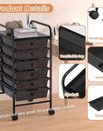 6 Tier Utility Rolling Cart with 6 Drawers Multipurpose Rolling Storage Cart with Wheels and Handles for Office Classroom Kitchen Bathroom Bedroom Organization Black