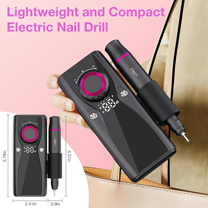 Electric Nail Files, 45000 RPM Professional Nail Drill for Acrylic Nails Gel, Adjustable Speed E File for Nails, Cordless Rechargeable Nail Drill Kit for Manicure Salon Home