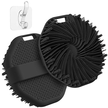 ManmiHealth 2 PCS Silicone Body Scrubber Shower Brush, Upgrade Super-Exfoliating Shower Scrubber with Non-Slip Hand Strap, Silicone Body Buffer for Use in Shower with a Free Hook (Black*2)