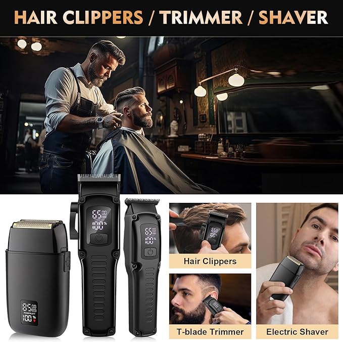 Professional Hair Clipper for Men, 3 in 1 Hair Clipper Beard Trimmer and Electric Foil Shaver Set with LED Display, Cordless Grooming Kit for Home, Travel, Barber, Ideal Gift for Him
