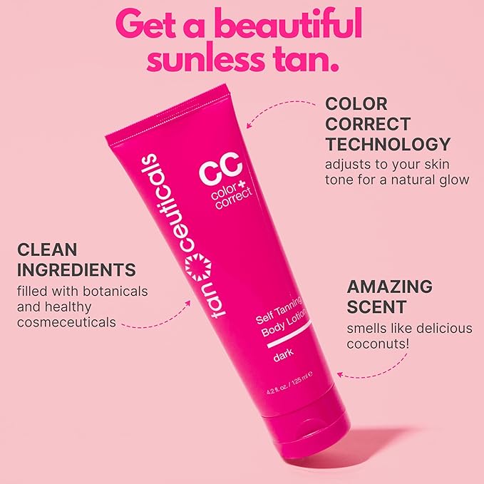 Tanceuticals Self Tanner - Dark Self Tanning Lotion for Body - Gives Natural Looking & Long Lasting Sunless Tan – Quick Fake Tan, Bronze Glow - Fresh Coconut Scent & Healthy Ingredients (Dark)