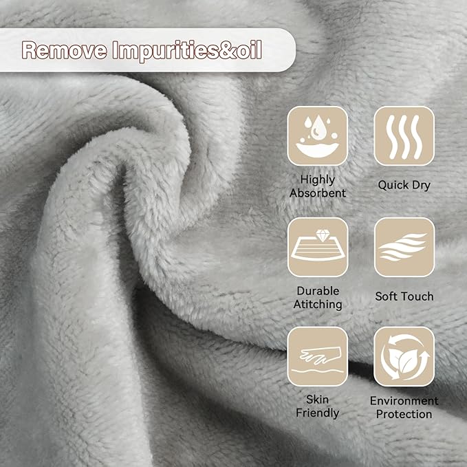 Nugilla Reusable Face Wash Cloths, 8 Pack Soft Microfiber Makeup Remover Towels for Women (Light Grey)