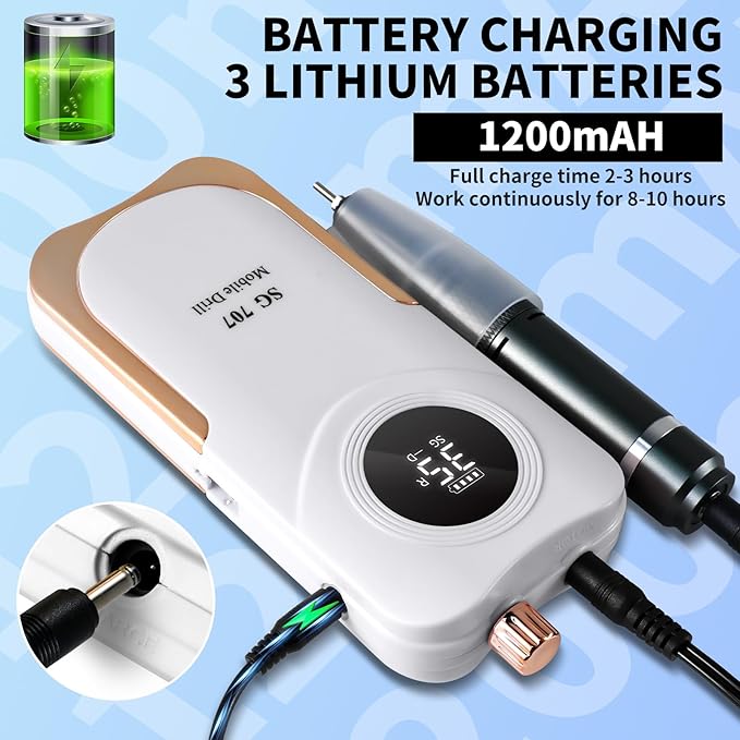 Portable Electric Nail Drill Cordless,35000 RPM Electric Nail File with Holder,Rechargeable Nail Drill E Filer for Nails,Electric Nail Buffer Nail Filer Electric Tool for Women (White)