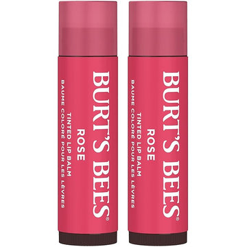 Burt's Bees Lip Tint Balm Stocking Stuffers Gifts, Long Lasting 2 in 1 Duo Tinted Balm Formula, Color Infused with Hydrating Shea Butter for a Natural Looking Buildable Finish, Petal Rose (2-Pack)