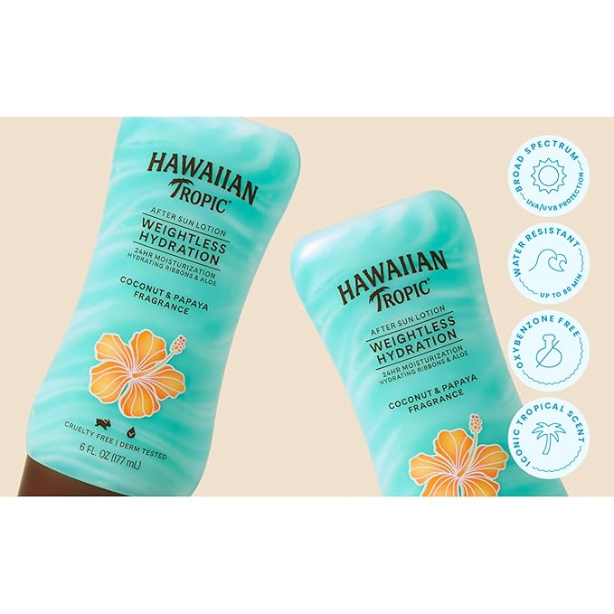 Hawaiian Tropic Weightless Hydration After Sun Lotion with Aloe, 6oz Twin Pack | Hawaiian Tropic Lotion, Moisturizing Lotion, After Sun Care, After Sun Moisturizer, 6oz each Twin Pack