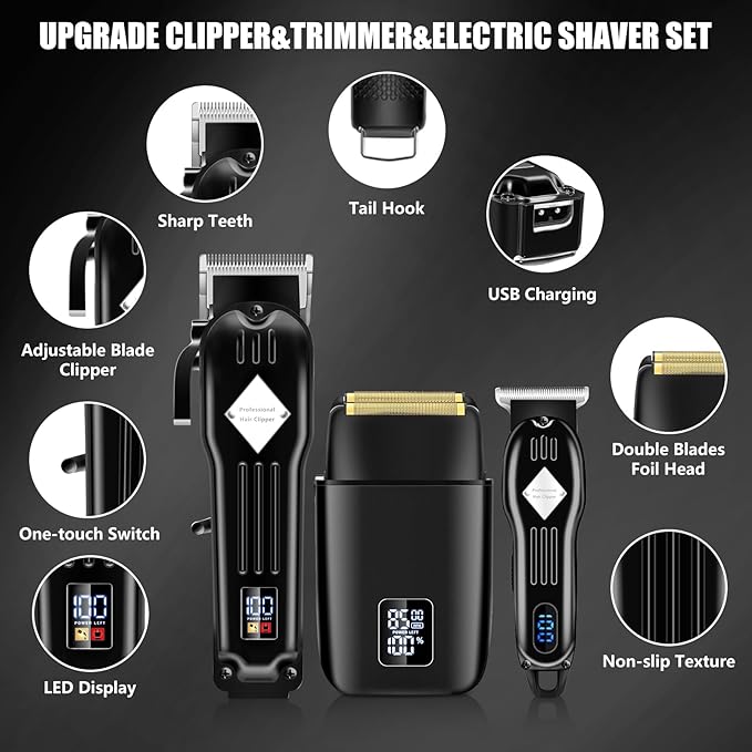 SUNNOW Hair Clippers for Men, Beard Trimmer & Hair Trimmer & Electric Foil Shavers Razor Kit, Hair Cut Machines Men's Beard Grooming Kit for Home, Barber(Black)