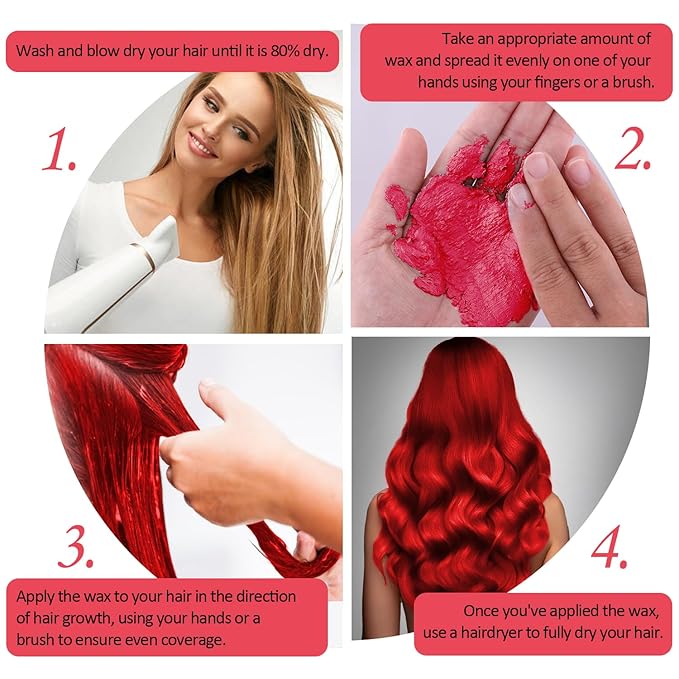 Red Temporary Hair Color Wax, Instant Natural Hairstyle Cream Dye, Washable Styling Pomades for Girls Women Youth, Disposable Coloring Mud for Party Cosplay DIY Halloween
