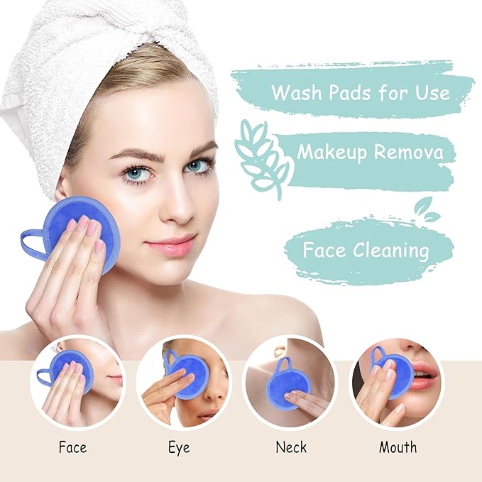 Nugilla Reusable Makeup Remover Pads, 18 Packs Microfiber Face Cloth with a Washable Laundry Bag, Reusable Rounds Towels for Face Cleaning, Soft Facial Rounds Wipes Eyes/Lips Clean for Women Gifts