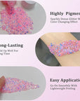 MEICOLY Chameleon Baby Pink Body Glitter,Pink Turn to Purple Face Glitter Paint,Color Changing Mermaid Face Glitter Gel for Halloween,Chunky Glitter for Face Body Hair,Festival Party Glitter Makeup