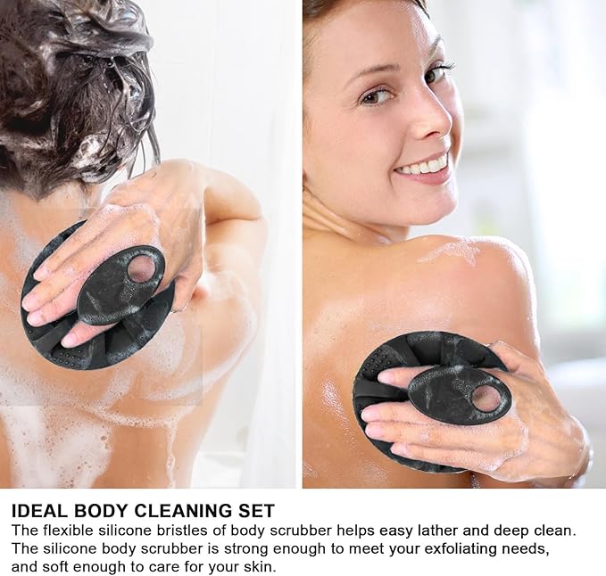 INNERNEED Soft Silicone Body Scrubber Handheld Shower Cleansing Brush, Gentle Exfoliating and Massage for All Kinds of Skin (Black)