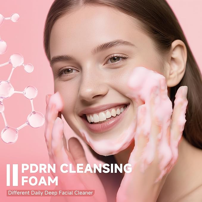 Salmon DNA PDRN Facial Cleanser | Low pH Hydrating Daily Foaming Face Wash with Soft Massage Heads | PDRN, Collagen & LHA | Gentle Pore Care & Radiant, Balanced-Looking Skin