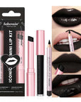 3PCS Black Lip Liner and Lipstick Set – Bold Matte Lipstick, Precision Liner & High-Shine Gloss for Gothic, Halloween, Cosplay & Editorial Looks – Long-Lasting, Smudge-Proof Lip Makeup Kit (Black)