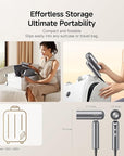 Dreame Pocket Pro Hair Dryer, Dual Voltage Travel Blow Dryer with Diffuser, 1300W Professional HighSpeed Ionic Hair Blower, Fast Drying, Low Noise, Lightweight, No Heat Damage, Global Travel 120V/240V