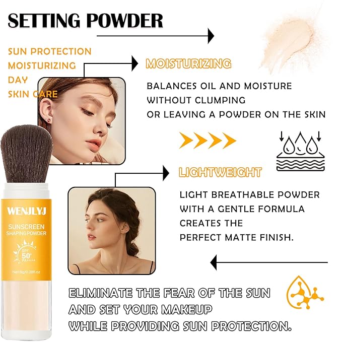 2PCS Mineral Sunscreen Setting Powder Makeup,Translucent Powder SPF Finish,Lightweight,Breathable,All Skin