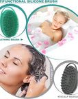 2 Pack Silicone Body Scrubber, Loofah Double-Sided Body Brush,Shower Scrubber and Scalp Massager Shampoo Brush for Sensitive Kids Women Men All Kinds of Skin (Green & Gray)