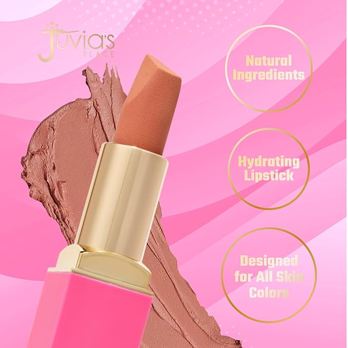Juvia's Place The Nude Velvety Matte Lipstick Mademoiselle - Nude, Long-lasting, Rich-Color Lip Makeup, Creamy Lipstick with Matte Finish, Beauty & Lip Products