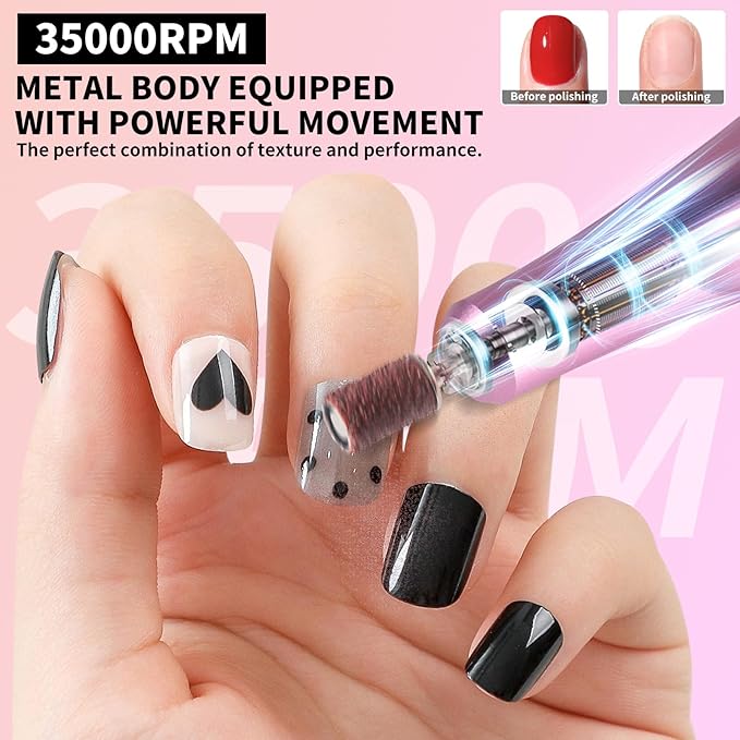 Portable Electric Nail Drill Cordless,35000 RPM Electric Nail File with Holder,Rechargeable Nail Drill E Filer for Nails,Electric Nail Buffer Nail Filer Electric Tool for Women (Gradient Purple Gold)