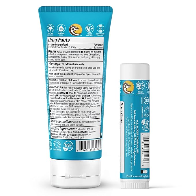 Badger Mineral Sunscreen Combo, SPF 30 Cream & SPF 35 Face Stick, Organic Ingredient with Mineral Zinc Oxide, Unscented Reef Safe Sunscreen Set, Broad Spectrum, Water Resistant, 2-Pack