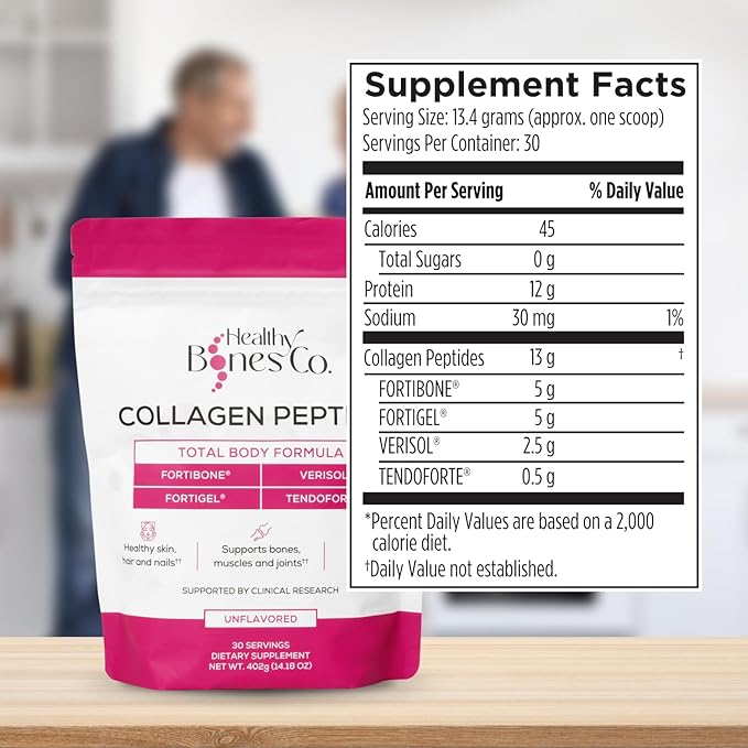 FORTIBONE Premium Bone Health Collagen Peptides w/FORTIGEL, VERISOL, TENDOFORTE | Clinically-Supported for Bones Joints Skin Hair Nails | Hydrolyzed Collagen Complete Anti-Aging Formula | 6 Pack