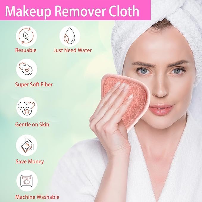 Makeup Remover Cloths for Face, Eye, Lips - Reusable Makeup Remover Pads Soft Microfiber Facial Cleansing Cloths 5 x 5 inch 12 Pack (Coral)