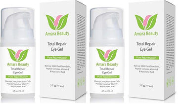 Amara Beauty Eye Cream Gel for Dark Circles and Puffiness with Peptides & Hyaluronic Acid, 0.5 fl. oz. (Pack of 2)