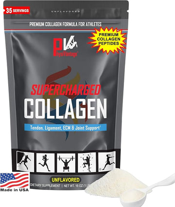PhysiVantage Supercharged Collagen Peptides Powder - Hydrolyzed Collagen for Joint, Tendon, Ligament, & Skin Health Support - Unflavored, Keto, Paleo, 16oz | Enhanced with Vitamin C, BCAAs, Grass-Fed