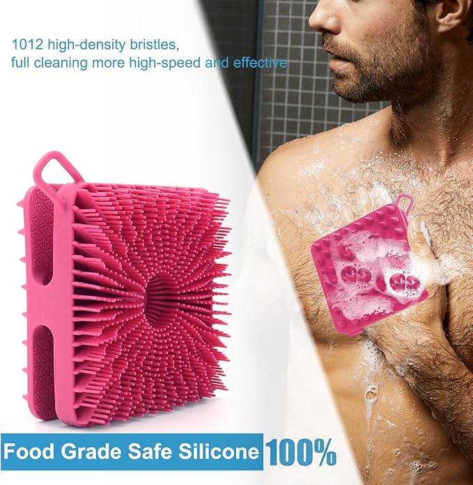 Silicone Body Scrubber Women, Dual-Sided Design Exfoliating Body Brush Buffer Scrubber and Scalp Massager, Shower Scrubber for Body, Silicone Loofah, Ergonomic No-Slip, Easy to Clean Clean(Red)